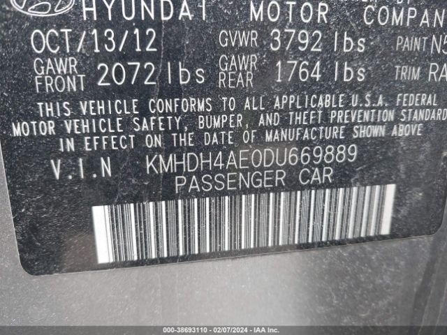 Photo 8 VIN: KMHDH4AE0DU669889 - HYUNDAI ELANTRA 