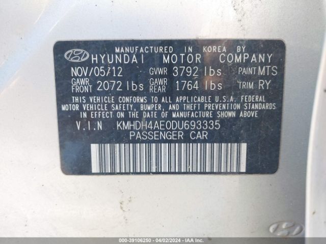 Photo 8 VIN: KMHDH4AE0DU693335 - HYUNDAI ELANTRA 