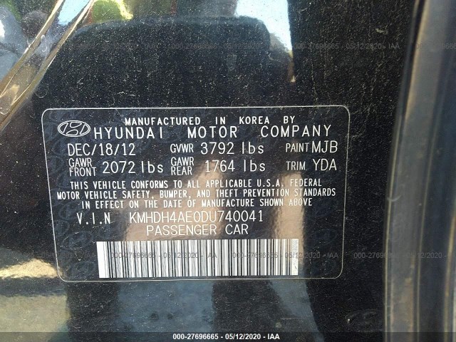 Photo 8 VIN: KMHDH4AE0DU740041 - HYUNDAI ELANTRA 