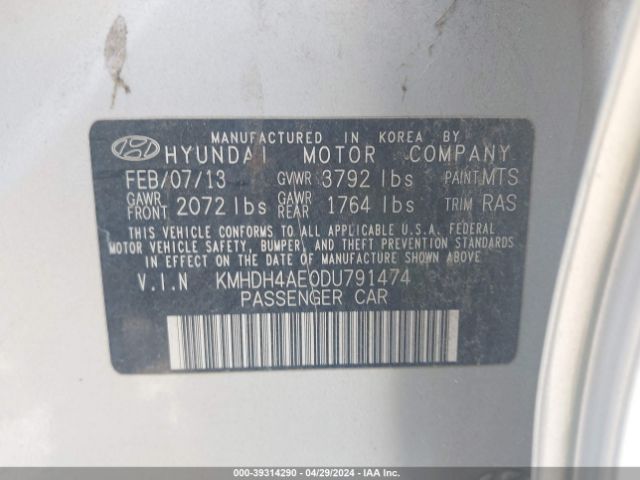 Photo 8 VIN: KMHDH4AE0DU791474 - HYUNDAI ELANTRA 