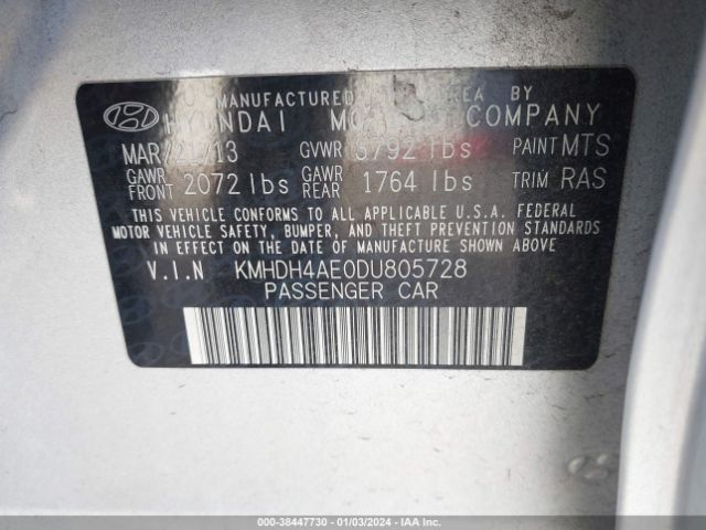 Photo 8 VIN: KMHDH4AE0DU805728 - HYUNDAI ELANTRA 