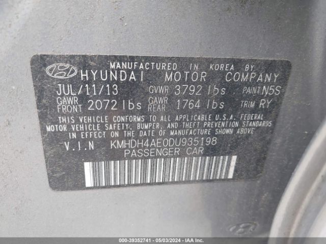 Photo 8 VIN: KMHDH4AE0DU935198 - HYUNDAI ELANTRA 