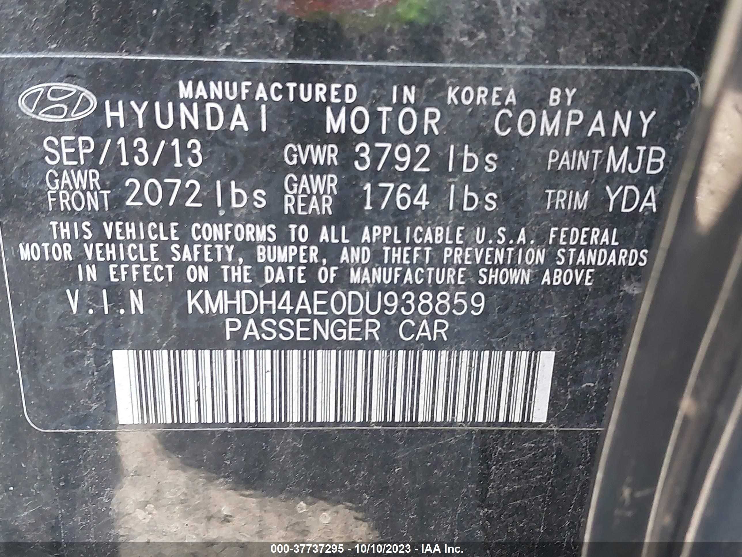 Photo 8 VIN: KMHDH4AE0DU938859 - HYUNDAI ELANTRA 