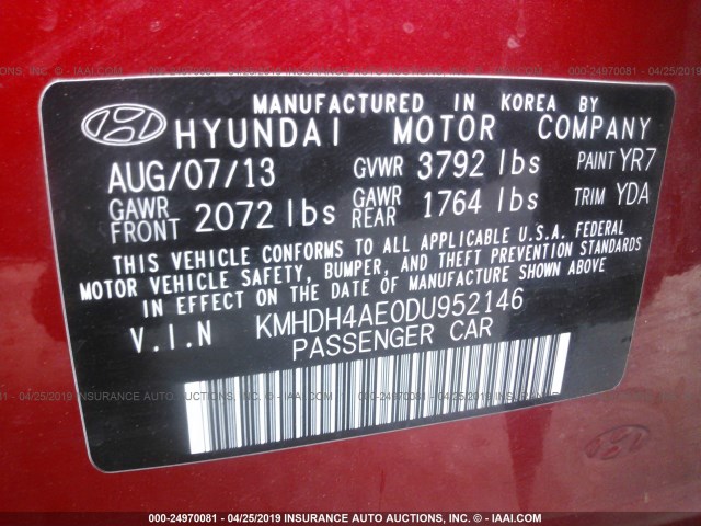 Photo 8 VIN: KMHDH4AE0DU952146 - HYUNDAI ELANTRA 