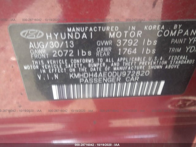 Photo 8 VIN: KMHDH4AE0DU972820 - HYUNDAI ELANTRA 