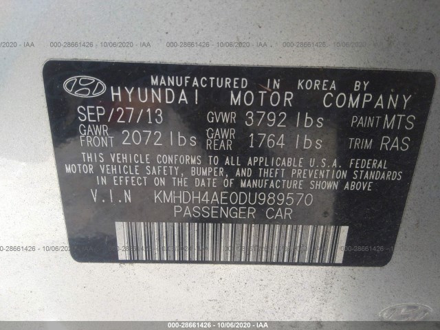 Photo 8 VIN: KMHDH4AE0DU989570 - HYUNDAI ELANTRA 