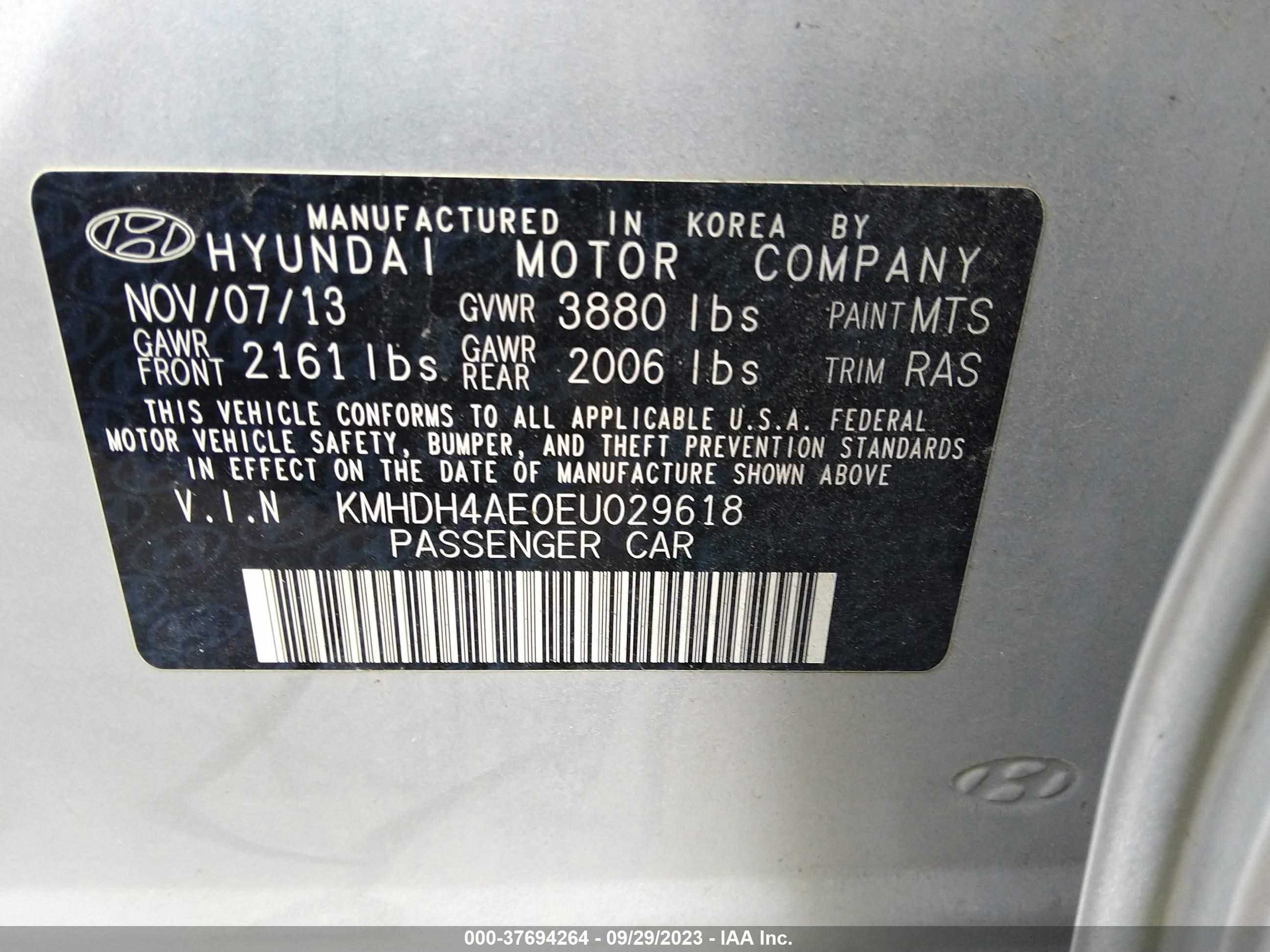 Photo 8 VIN: KMHDH4AE0EU029618 - HYUNDAI ELANTRA 