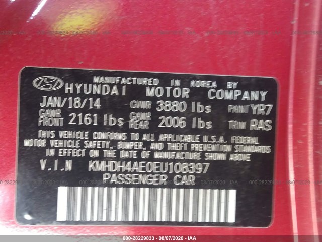 Photo 8 VIN: KMHDH4AE0EU108397 - HYUNDAI ELANTRA 