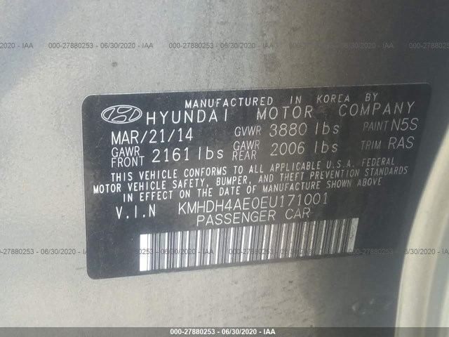 Photo 8 VIN: KMHDH4AE0EU171001 - HYUNDAI ELANTRA 