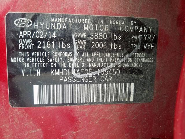 Photo 9 VIN: KMHDH4AE0EU185450 - HYUNDAI ELANTRA SE 