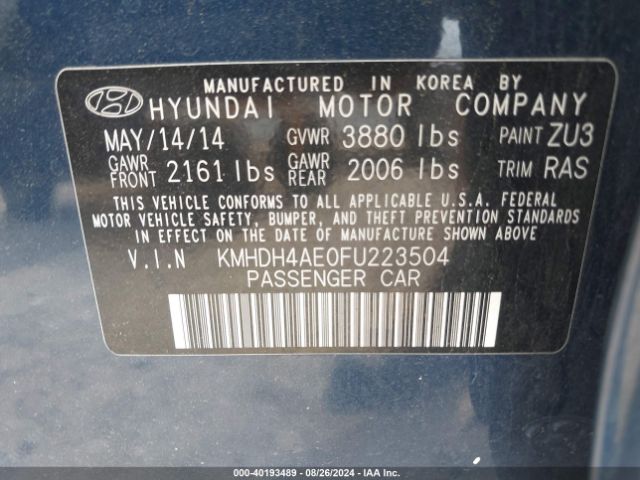 Photo 8 VIN: KMHDH4AE0FU223504 - HYUNDAI ELANTRA 