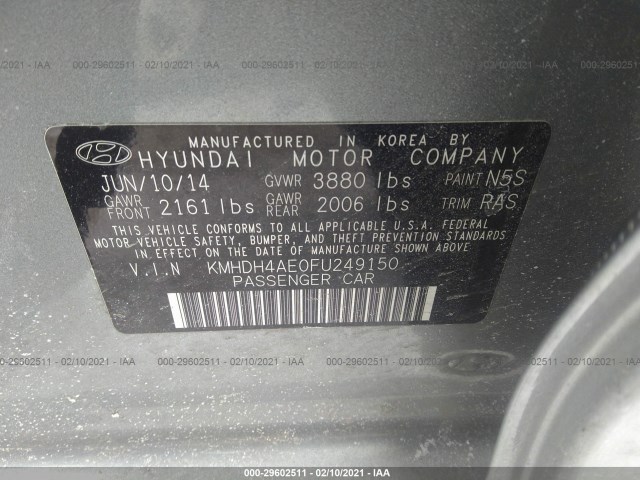 Photo 8 VIN: KMHDH4AE0FU249150 - HYUNDAI ELANTRA 