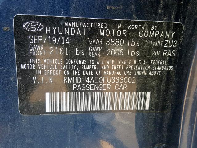 Photo 9 VIN: KMHDH4AE0FU333002 - HYUNDAI ELANTRA SE 