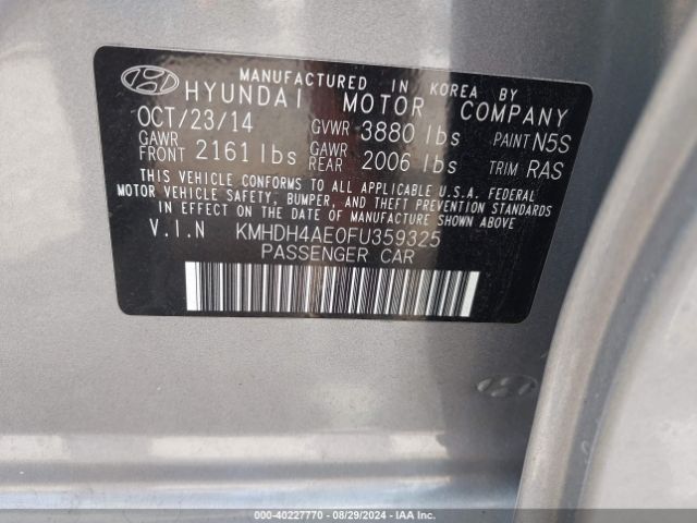 Photo 8 VIN: KMHDH4AE0FU359325 - HYUNDAI ELANTRA 