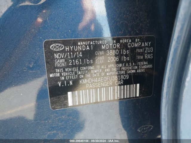 Photo 8 VIN: KMHDH4AE0FU381809 - HYUNDAI ELANTRA 