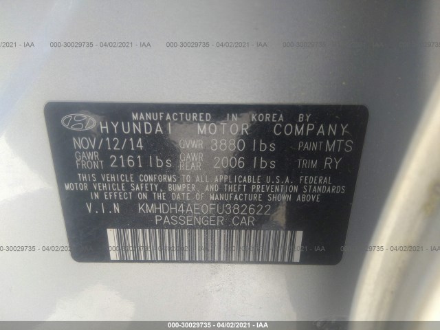 Photo 8 VIN: KMHDH4AE0FU382622 - HYUNDAI ELANTRA 