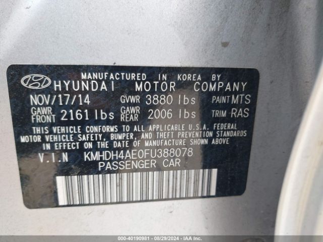 Photo 8 VIN: KMHDH4AE0FU388078 - HYUNDAI ELANTRA 