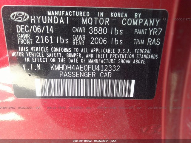 Photo 8 VIN: KMHDH4AE0FU412332 - HYUNDAI ELANTRA 