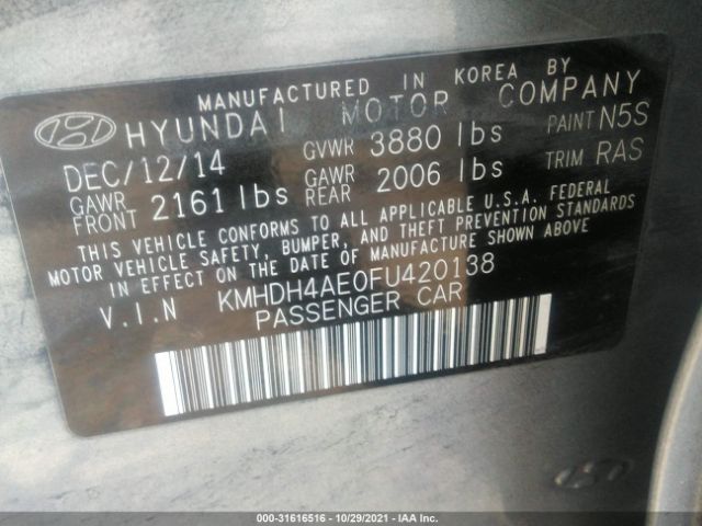 Photo 8 VIN: KMHDH4AE0FU420138 - HYUNDAI ELANTRA 