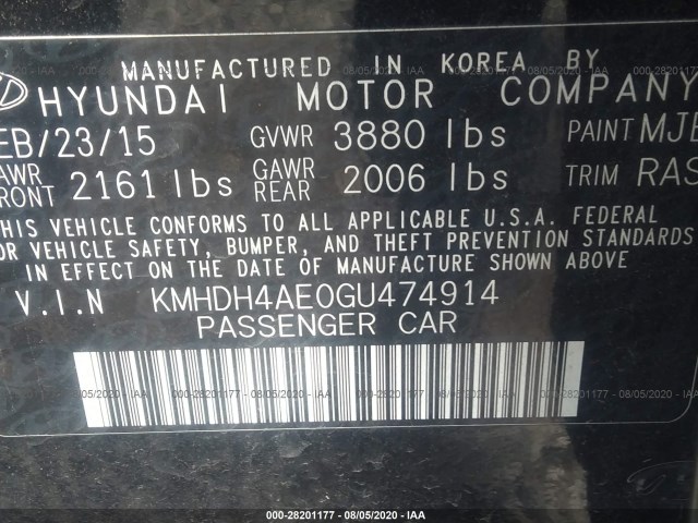 Photo 8 VIN: KMHDH4AE0GU474914 - HYUNDAI ELANTRA 