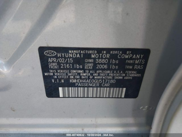 Photo 8 VIN: KMHDH4AE0GU517180 - HYUNDAI ELANTRA 