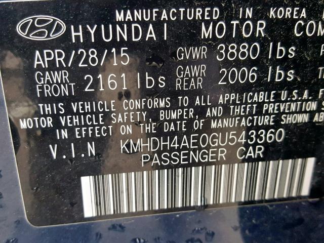 Photo 9 VIN: KMHDH4AE0GU543360 - HYUNDAI ELANTRA SE 