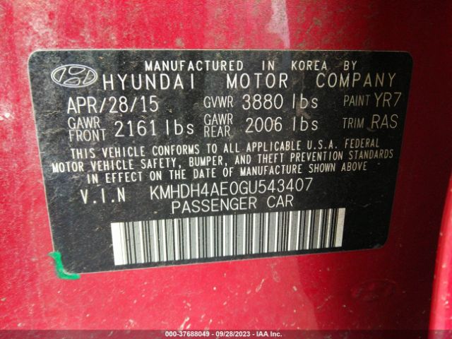 Photo 8 VIN: KMHDH4AE0GU543407 - HYUNDAI ELANTRA 