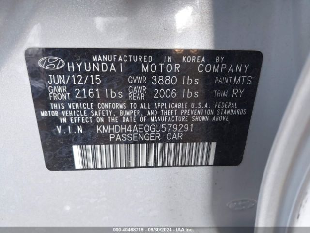 Photo 8 VIN: KMHDH4AE0GU579291 - HYUNDAI ELANTRA 