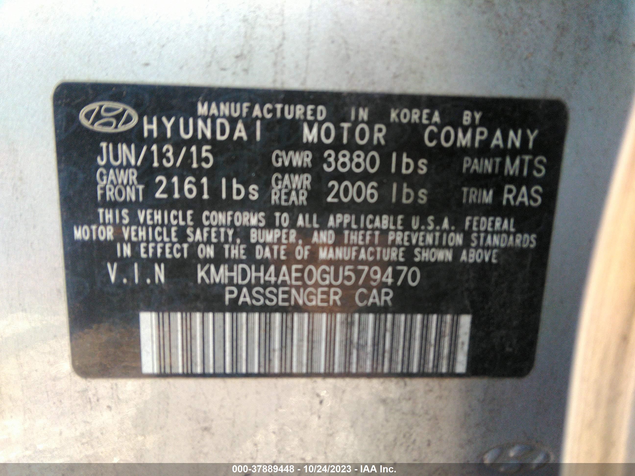 Photo 8 VIN: KMHDH4AE0GU579470 - HYUNDAI ELANTRA 