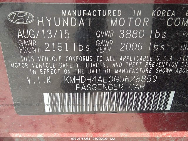 Photo 8 VIN: KMHDH4AE0GU628859 - HYUNDAI ELANTRA 