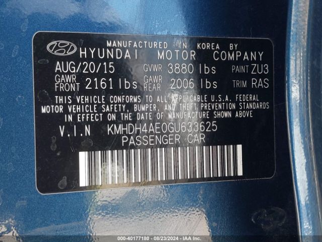 Photo 8 VIN: KMHDH4AE0GU633625 - HYUNDAI ELANTRA 