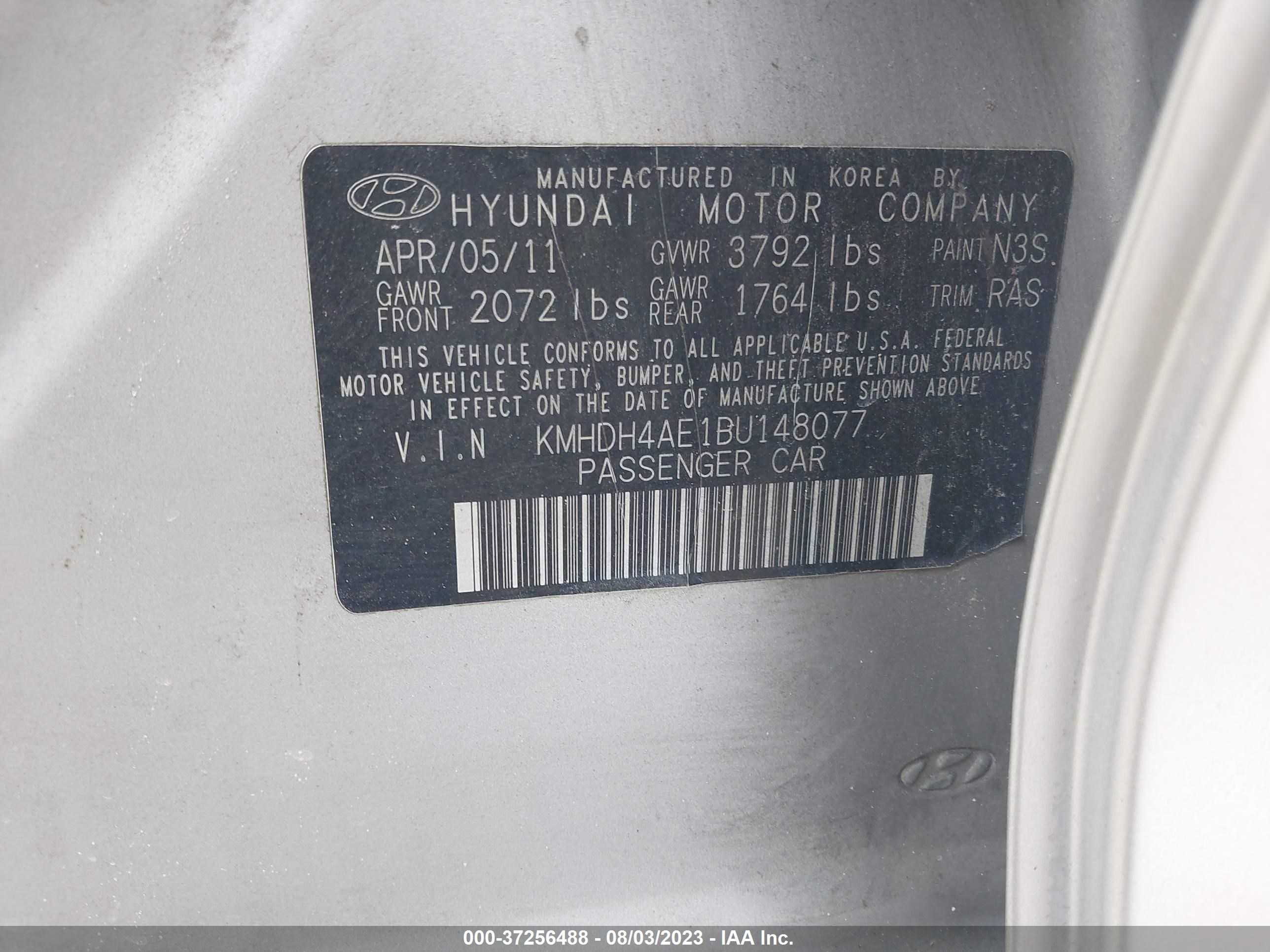 Photo 8 VIN: KMHDH4AE1BU148077 - HYUNDAI ELANTRA 