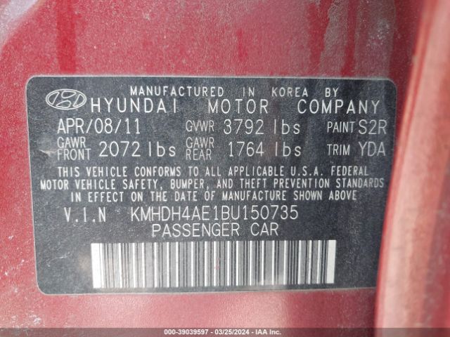 Photo 8 VIN: KMHDH4AE1BU150735 - HYUNDAI ELANTRA 