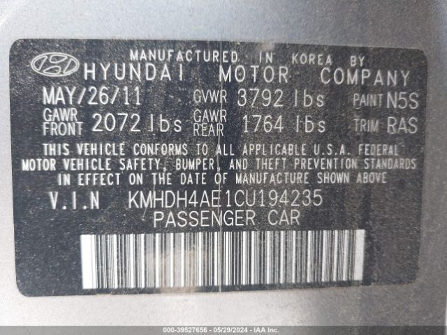 Photo 8 VIN: KMHDH4AE1CU194235 - HYUNDAI ELANTRA 