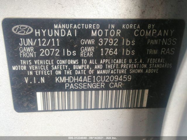 Photo 8 VIN: KMHDH4AE1CU209459 - HYUNDAI ELANTRA 