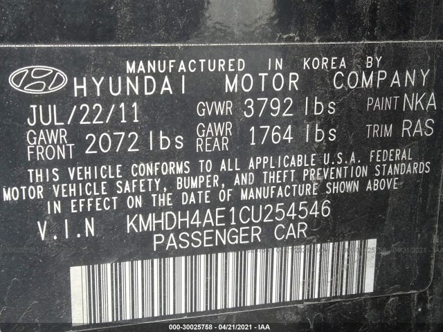 Photo 8 VIN: KMHDH4AE1CU254546 - HYUNDAI ELANTRA 