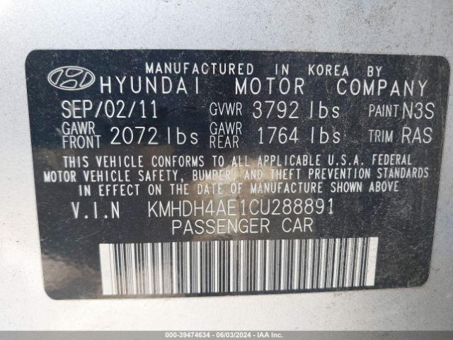 Photo 8 VIN: KMHDH4AE1CU288891 - HYUNDAI ELANTRA 