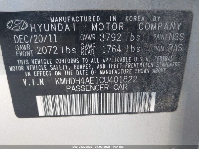 Photo 8 VIN: KMHDH4AE1CU401822 - HYUNDAI ELANTRA 