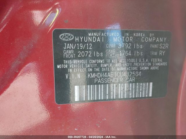 Photo 8 VIN: KMHDH4AE1CU432584 - HYUNDAI ELANTRA 