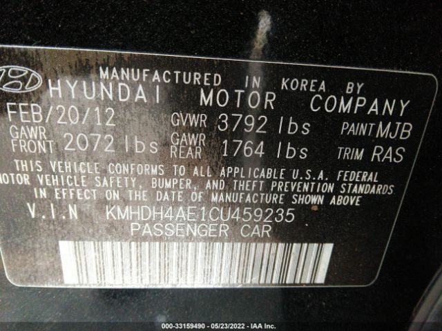 Photo 8 VIN: KMHDH4AE1CU459235 - HYUNDAI ELANTRA 