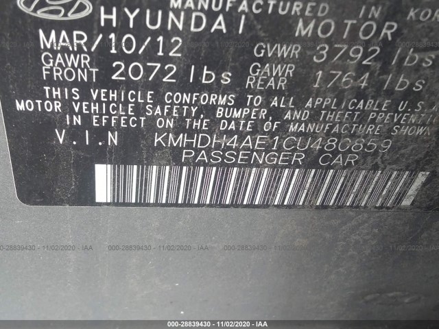 Photo 8 VIN: KMHDH4AE1CU480859 - HYUNDAI ELANTRA 