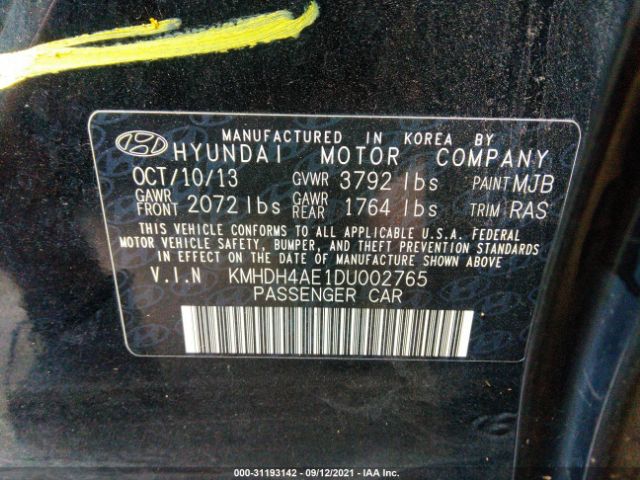 Photo 8 VIN: KMHDH4AE1DU002765 - HYUNDAI ELANTRA 