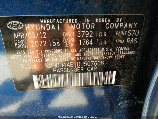 Photo 8 VIN: KMHDH4AE1DU507608 - HYUNDAI ELANTRA 