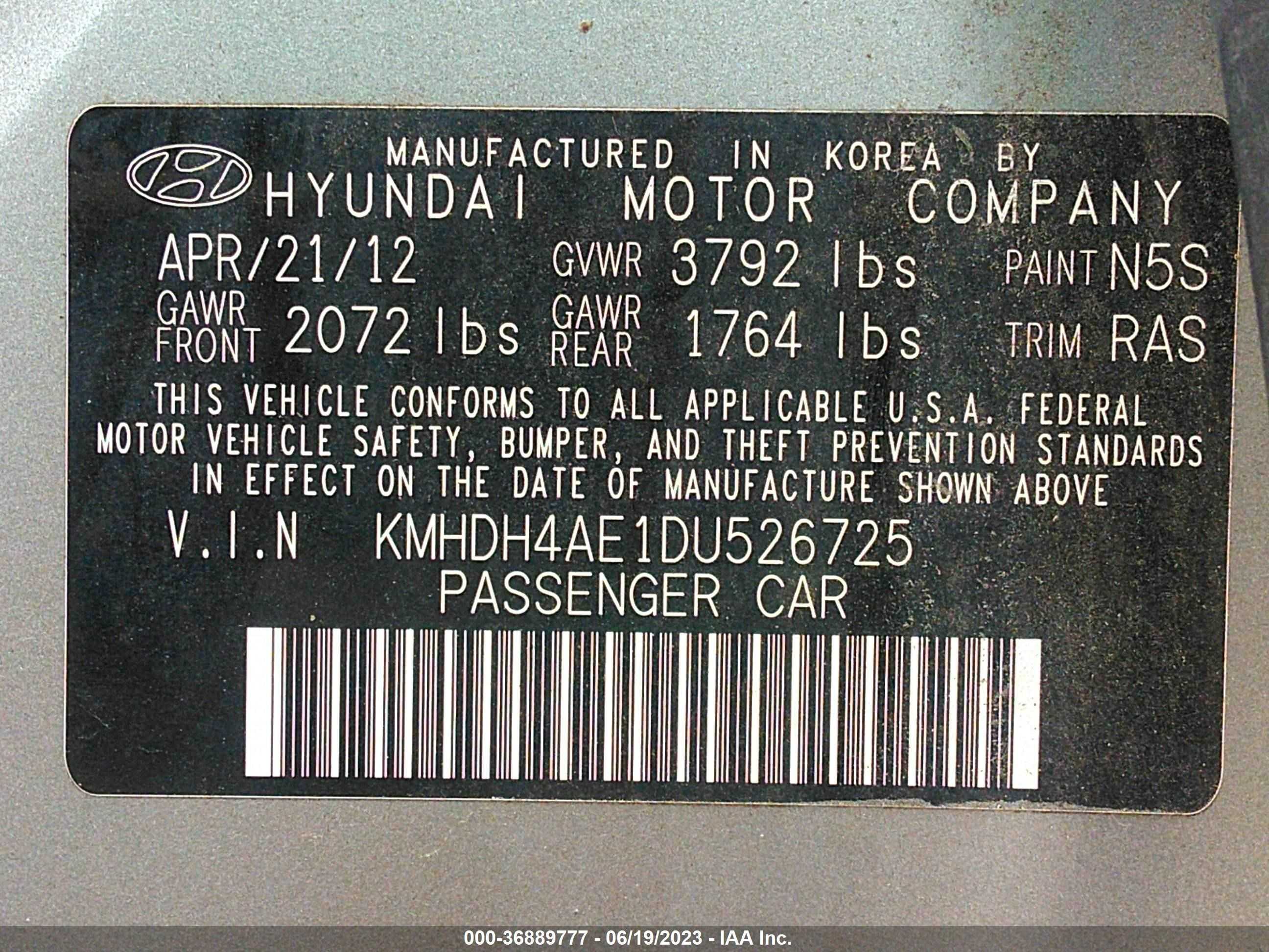 Photo 8 VIN: KMHDH4AE1DU526725 - HYUNDAI ELANTRA 