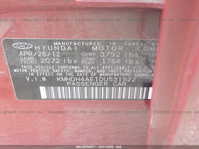 Photo 8 VIN: KMHDH4AE1DU531522 - HYUNDAI ELANTRA 