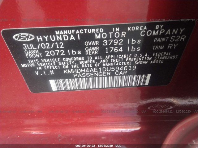 Photo 8 VIN: KMHDH4AE1DU594619 - HYUNDAI ELANTRA 