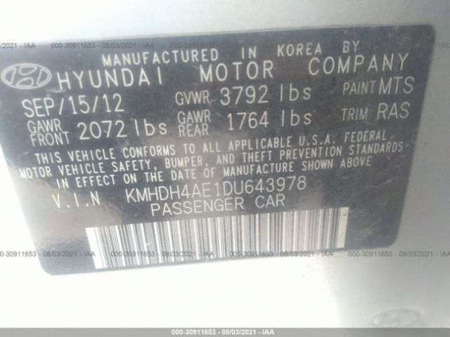 Photo 8 VIN: KMHDH4AE1DU643978 - HYUNDAI ELANTRA 