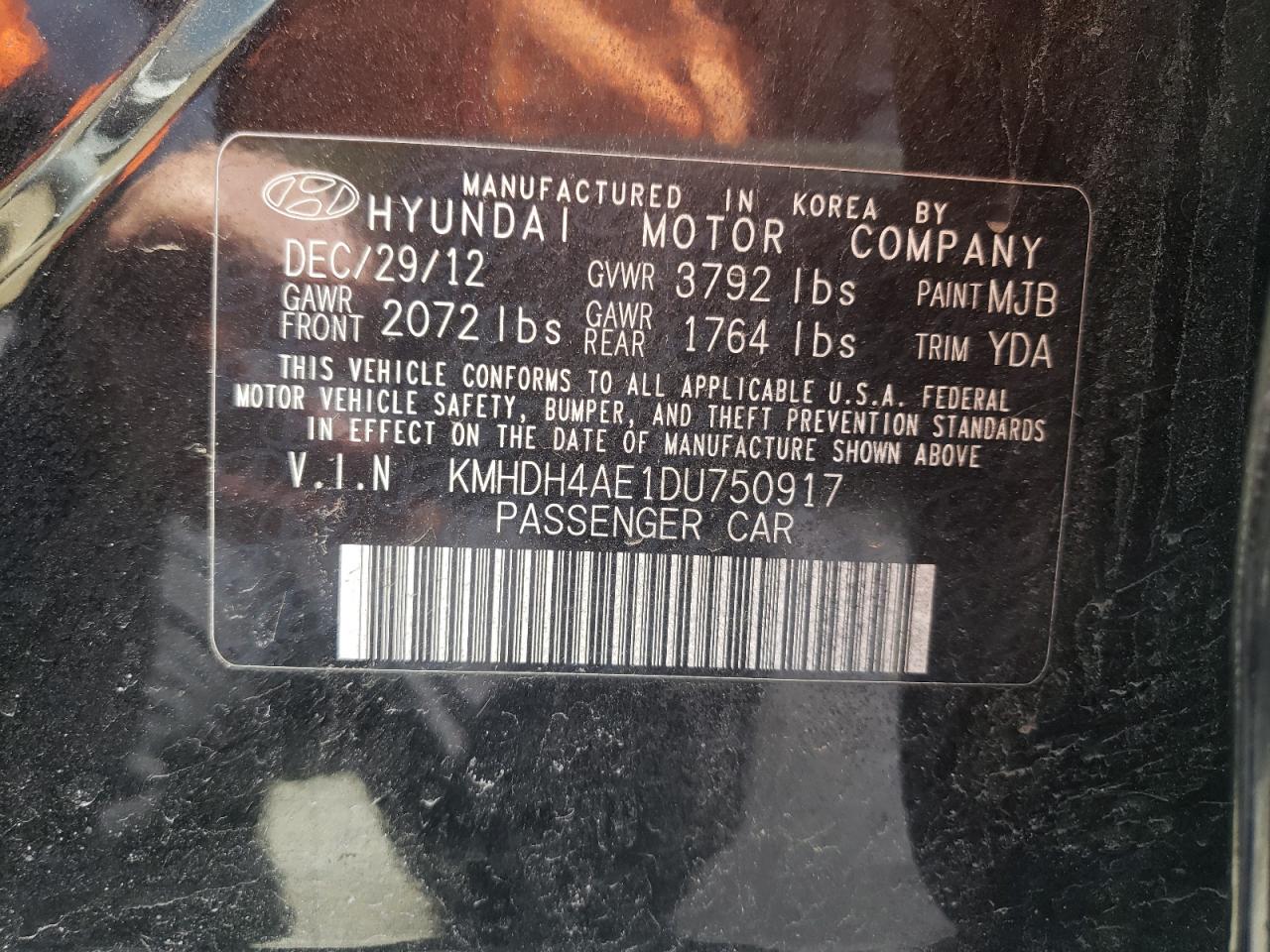 Photo 11 VIN: KMHDH4AE1DU750917 - HYUNDAI ELANTRA 