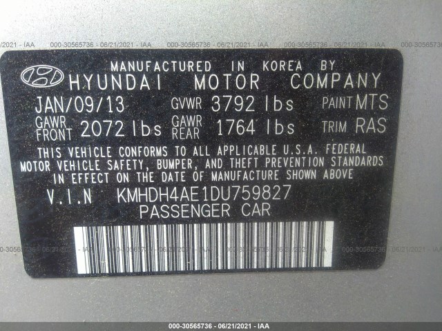 Photo 8 VIN: KMHDH4AE1DU759827 - HYUNDAI ELANTRA 