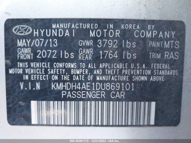 Photo 8 VIN: KMHDH4AE1DU869101 - HYUNDAI ELANTRA 